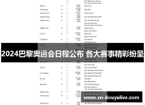 2024巴黎奥运会日程公布 各大赛事精彩纷呈